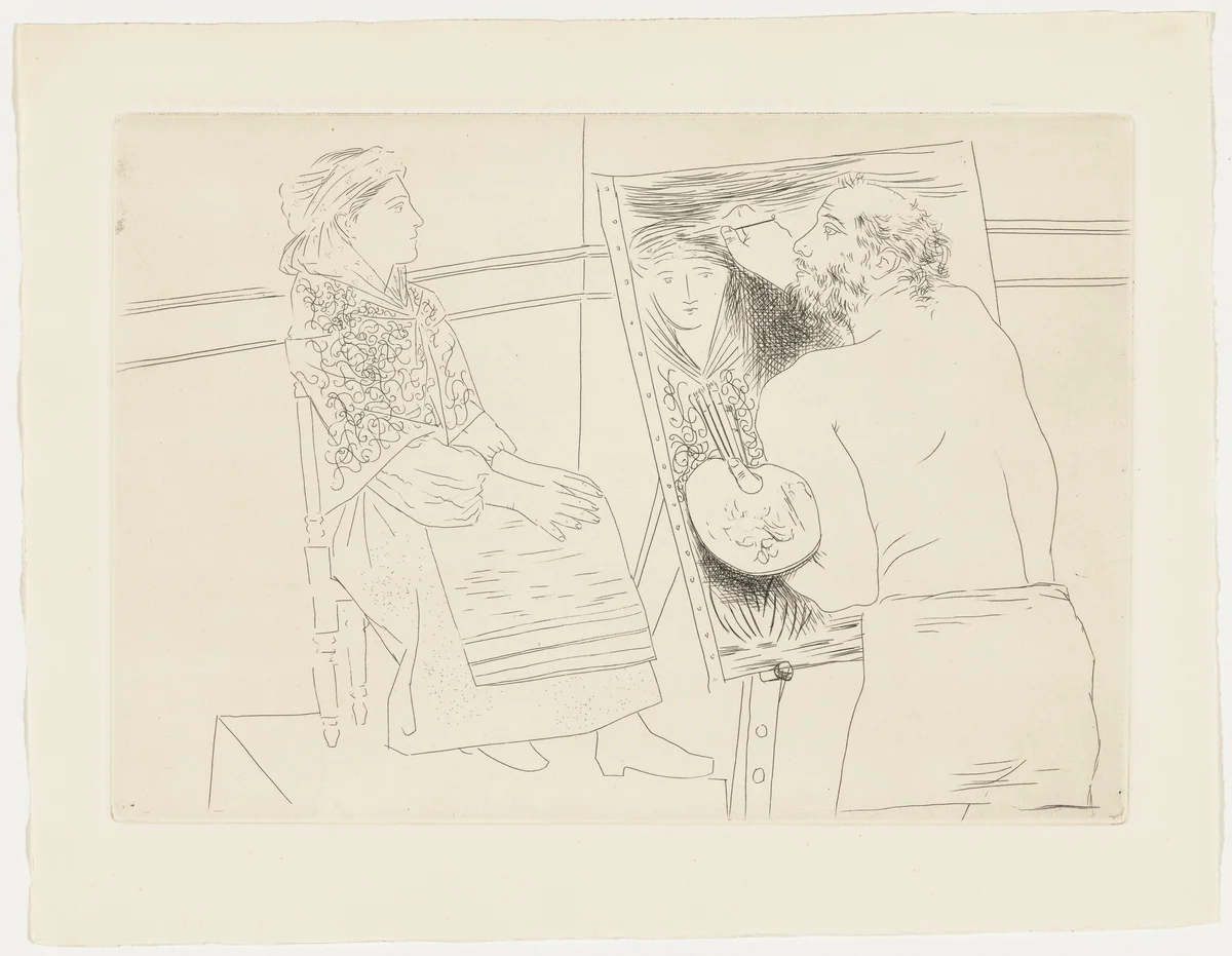 Bald Painter Before His Easel from Le Chef-d'œuvre inconnu by Pablo Picasso, illustrated book, 1927