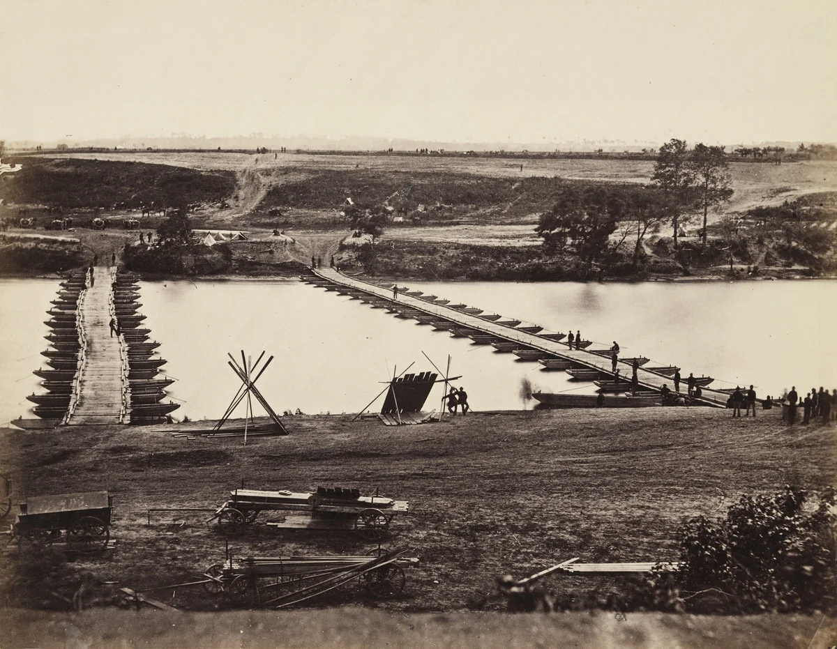 Pontoon Bridge Across the Rappahannock by Alexander Gardner, Timothy O'Sullivan, photograph, 1863