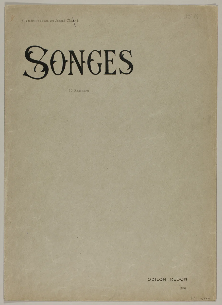 Portfolio Cover for Songes (Dreams) by Odilon Redon, print, 1891