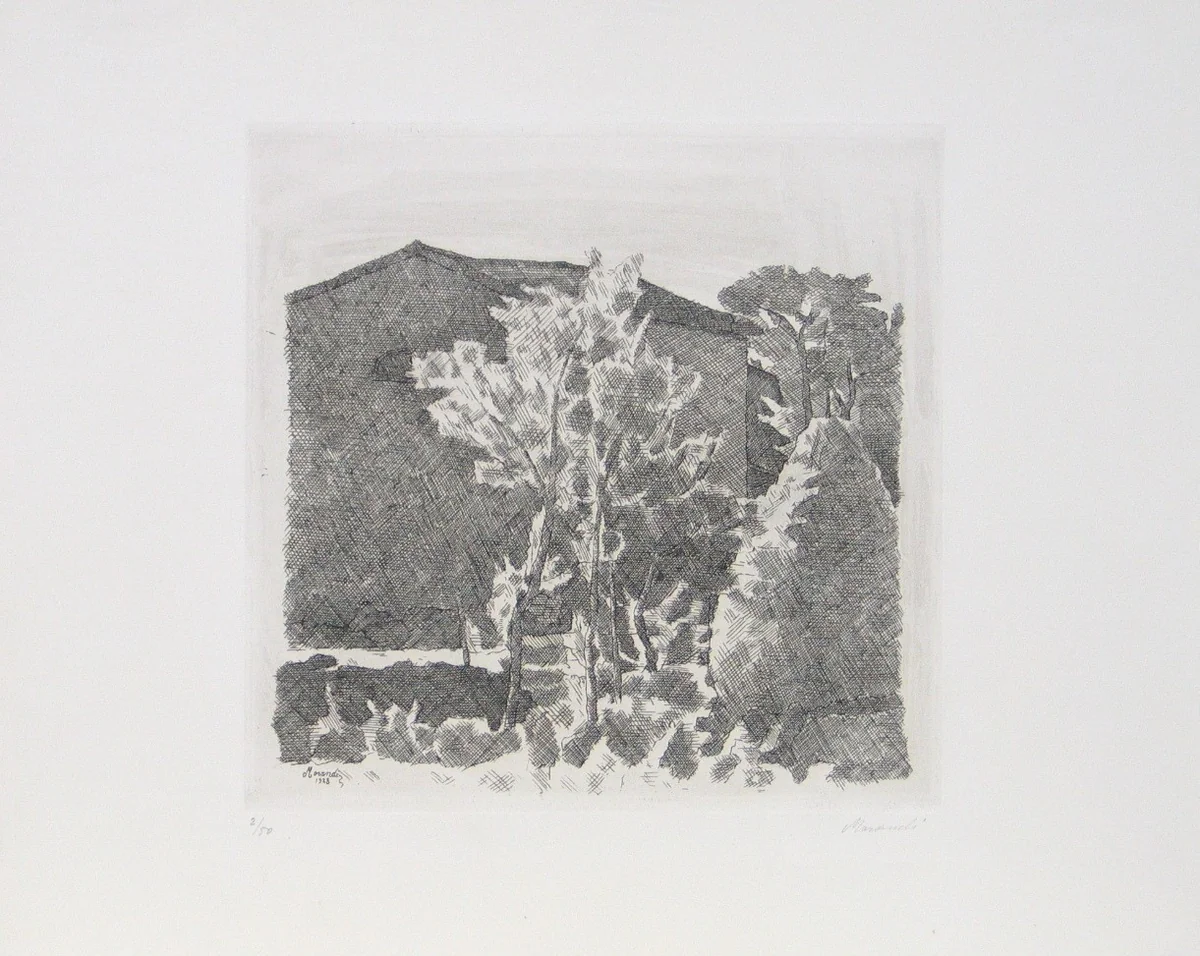 II Poggio al mattino (Hillside in the Morning) by Giorgio Morandi, print, 1928