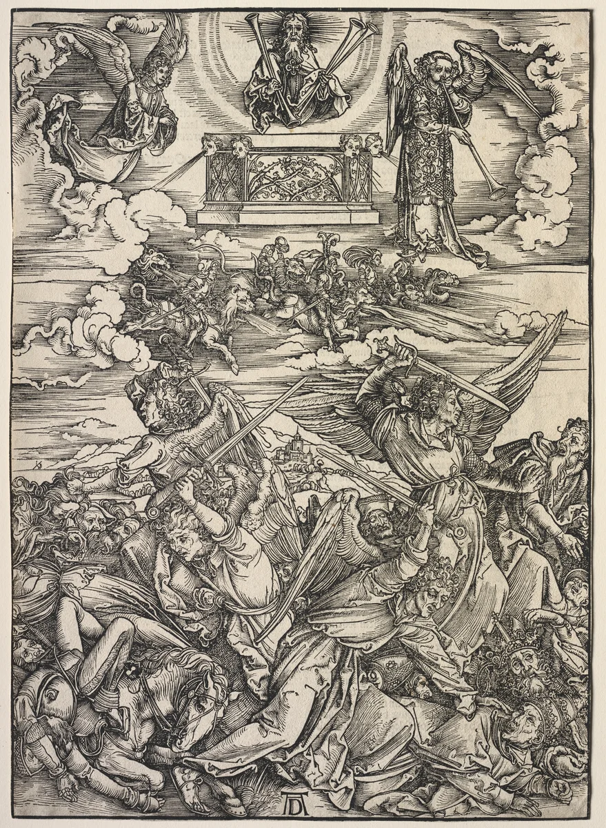 Revelation of St. John: The Four Destroying Angels by Albrecht Dürer, print, 1511