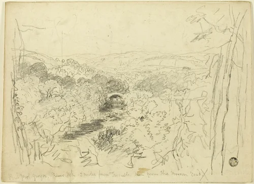 Pont Pwl Gwyn, River Usk by David Cox, drawing, 1803-1859