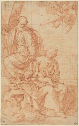 The Rest on the Flight into Egypt, or The Miracle of the Palm Tree by Simone Cantarini, drawing, 1635-1639