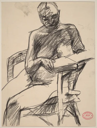 Untitled [nude seated in an armchair reading a book] by Richard Diebenkorn, drawing, 1955-1967