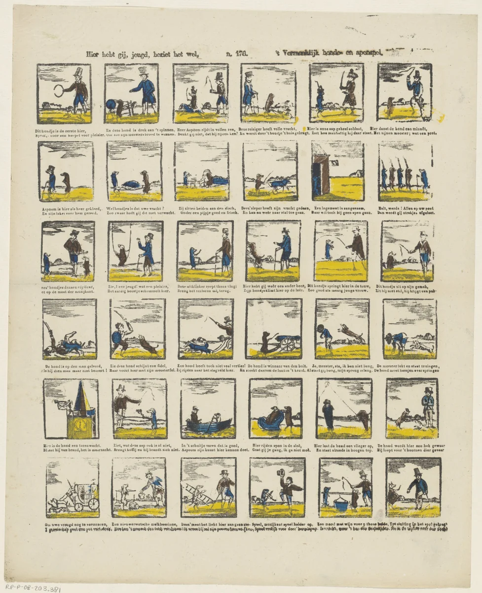 Hier hebt gij, jeugd, beziet het wel, / 't vermaaklijk honde- en apenspel by Glenisson & Zonen, print, 1856-1900