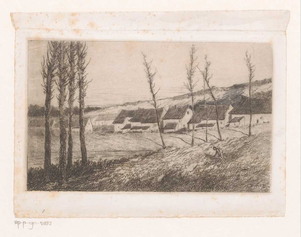Huizen in Bosvoorde by Adrien Le Mayeur, print, 1854-1911