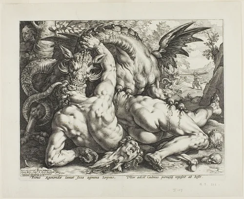 The Dragon Devouring the Companions of Cadmus by Hendrick Goltzius, print, 1588