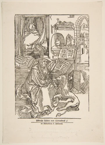 Saint Jerome Extracting a Thorn from the Lion's Foot, 19th century reprint by Albrecht Dürer, print, 1485-1528