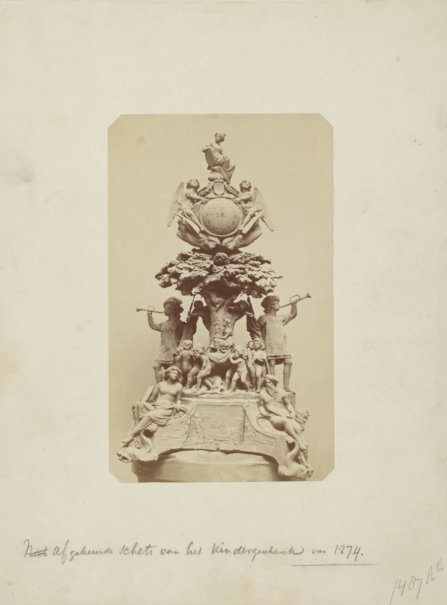 Ontwerp voor het huldebewijs aangeboden aan koning Willem III door de Nederlandse jeugd in 1874 by anonymous, photograph, 1874
