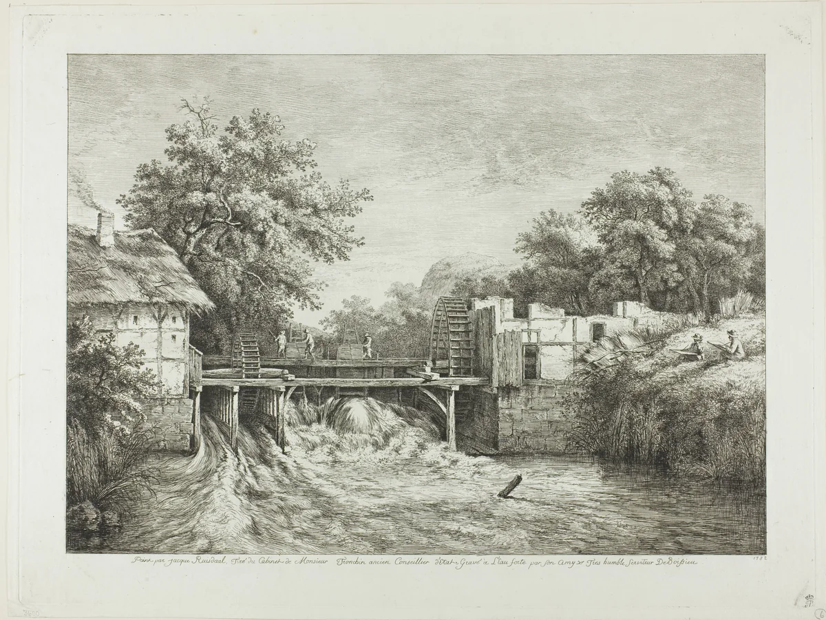 Watermill by Jean Jacques de Boissieu, print, 1782