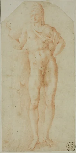 After the Antique: Statue of Paris by Giulio Clovio, drawing, 1518-1599