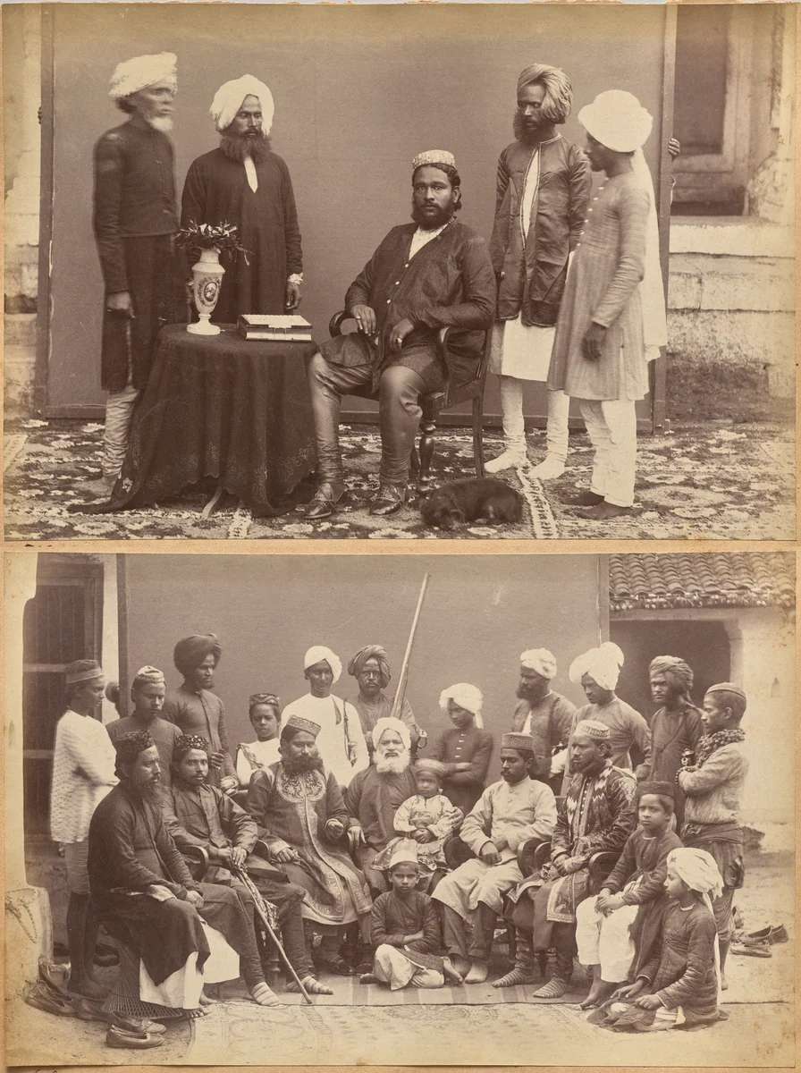 Ramkishore Singh, Rewa (recto, top); Mowhri Rahman Alli Khan family, Rewa (recto, bottom) by Raja Deen Dayal, photograph, 1877-1892