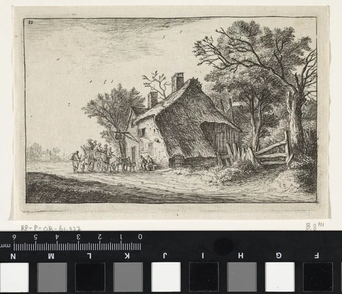 Reizigers bij een herberg by Anthonie Waterloo, print, 1630-1663