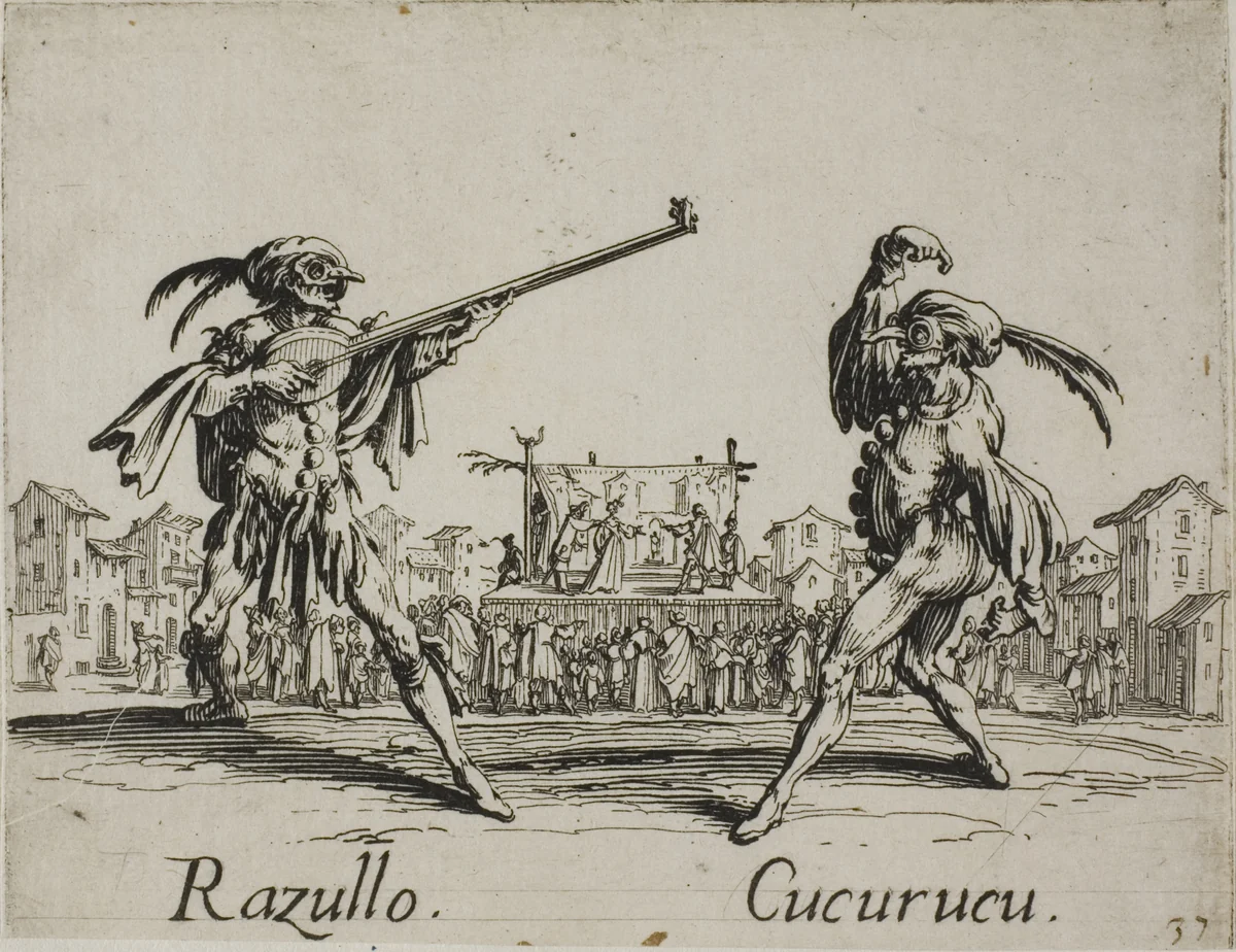 Razullo - Cucurucu, plate 19 from Balli di Sfessania by Jacques Callot, print, 1617-1627