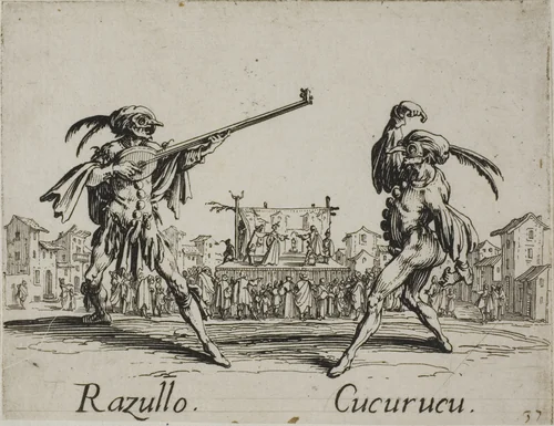 Razullo - Cucurucu, plate 19 from Balli di Sfessania by Jacques Callot, print, 1617-1627
