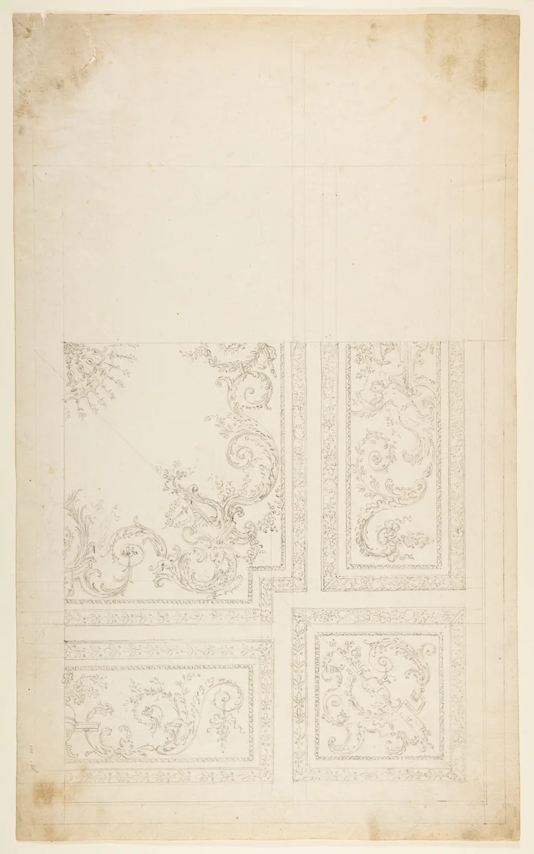 One Quarter of a Design for a Ceiling of a Room with Halved Variant Designs by Leonardo Marini, drawing, 1774-1790