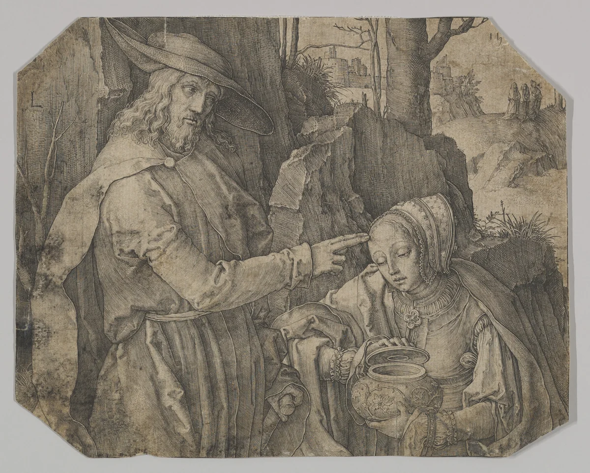 Christ Appearing to St. Mary Magdalene as a Gardener by Lucas van Leyden, print, 1519
