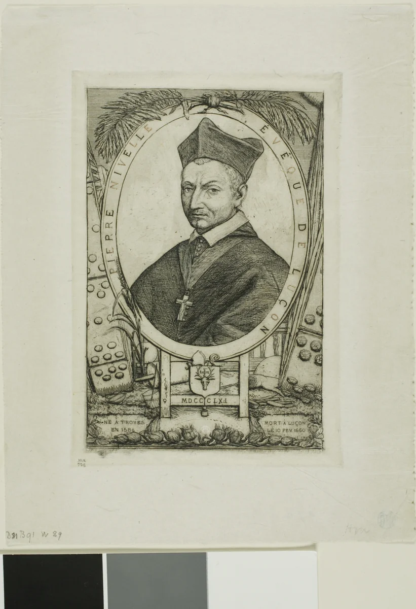 Portrait of Pierre Nivelle, Bishop of Luçon by Charles Meryon, print, 1861-1862