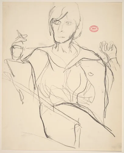 Untitled [seated woman holding a cigarette] by Richard Diebenkorn, drawing, 1955-1967