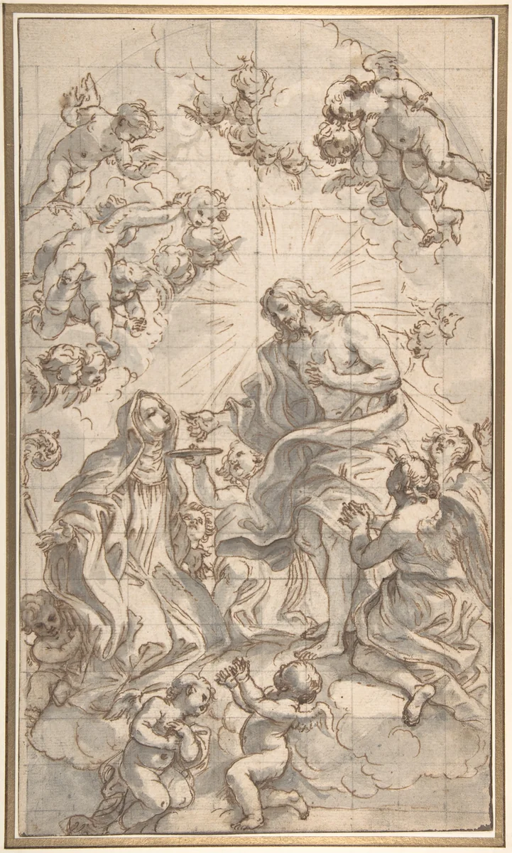 Christ Giving the Host to a Holy Abbess by Giovanni Battista Gaulli, drawing, 1690