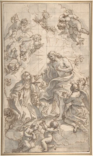 Christ Giving the Host to a Holy Abbess by Giovanni Battista Gaulli, drawing, 1690