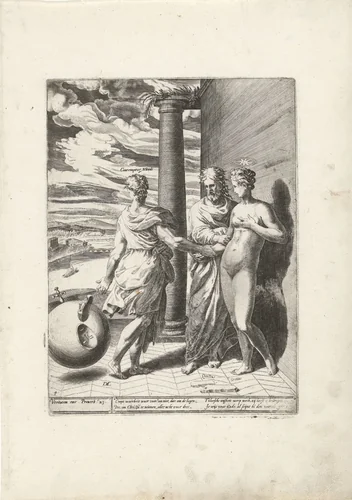Verachting van 's werelds bedrog leidt naar Waarheid en Christus by Unknown, print, 1566-1578