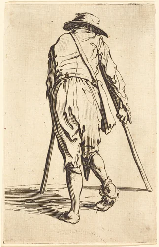 Beggar with Crutches and Hat, Back View by Jacques Callot, print, 1622