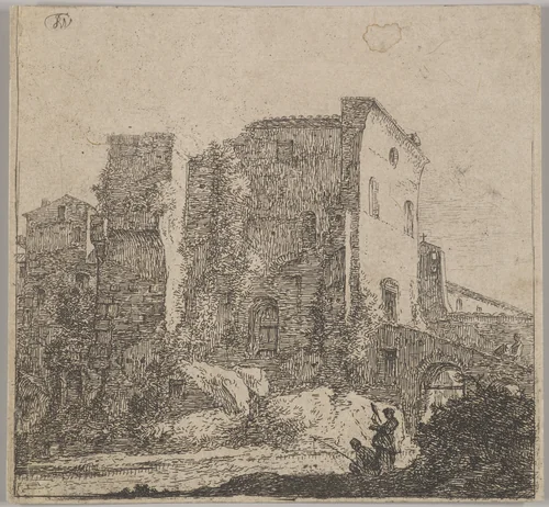 A Woman Spinning and a Fisherman by Thomas Wijck, print, 1610-1677