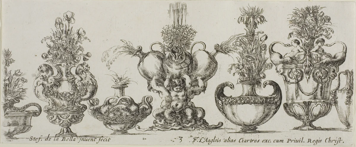 Plate Three from Collection of Various Vases by Stefano della Bella, print, 1630-1648