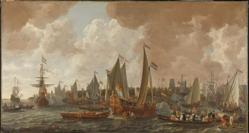 Arrival of Charles II, King of England, in Rotterdam, 24 May 1660 by Lieve Pietersz. Verschuier, painting, 1660-1665