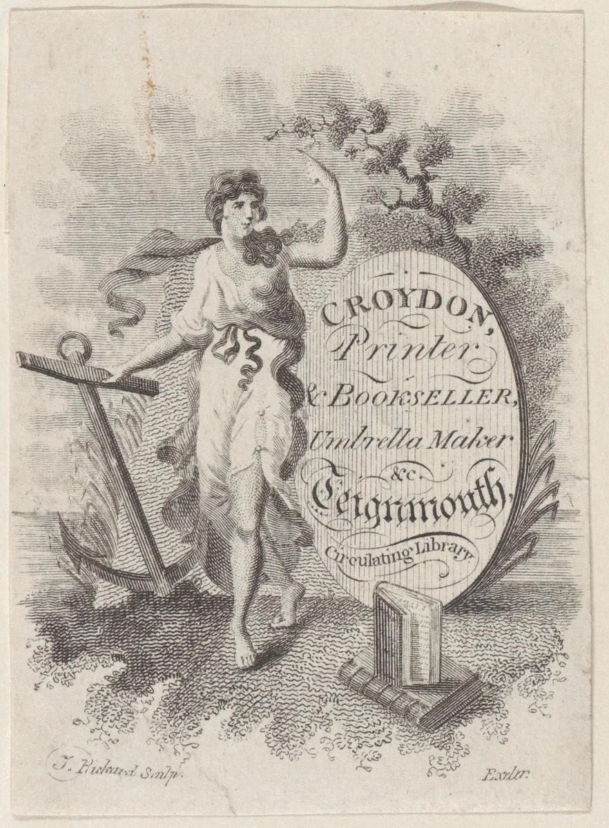 Trade Card for Croydon, Printer, Bookseller, and Umbrella Maker by T. Rickard, print, 1800-1900
