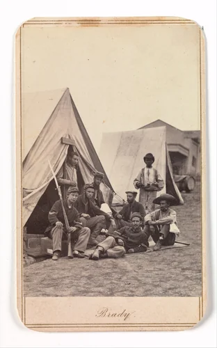 [Camp Scene with Soldiers of the 22nd New York State Militia, Harper's Ferry, Virginia] by Mathew Brady, photograph, 1862