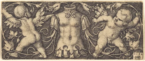 Ornament with Armour and Two Genii by Sebald Beham, print, 1544