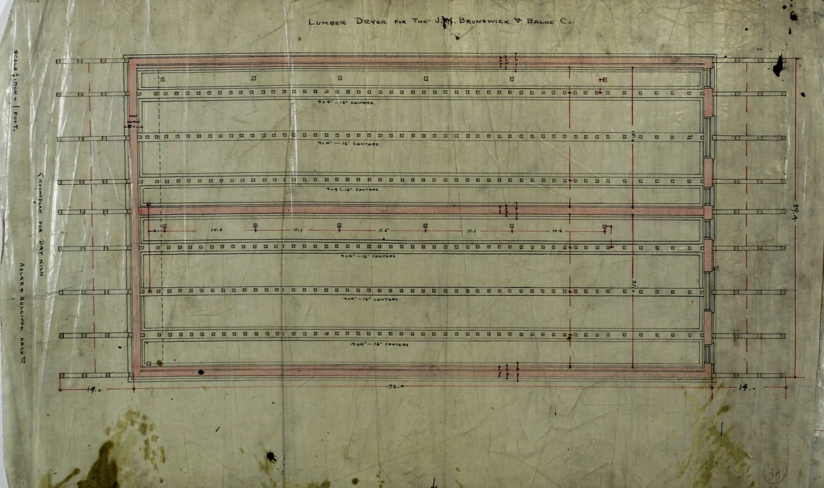 J.M. Brunswick and Balke Company Lumber Dryer, Chicago, Illinois by Adler & Sullivan, drawing, 1880-1885