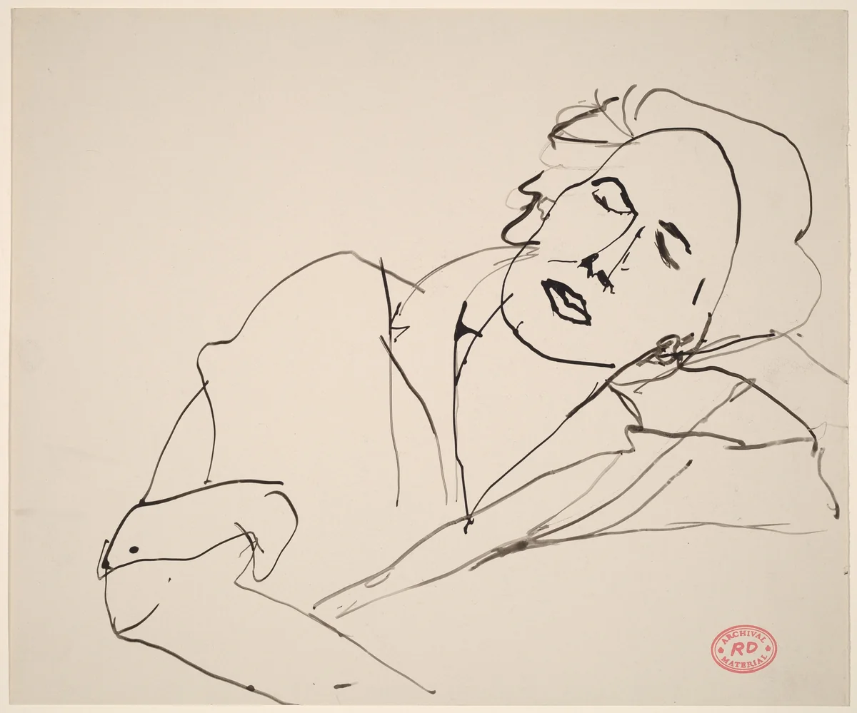 Untitled [model resting head on left arm] by Richard Diebenkorn, drawing, 1955-1967