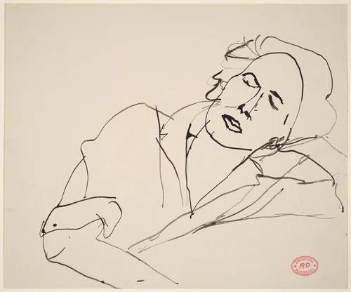 Untitled [model resting head on left arm] by Richard Diebenkorn, drawing, 1955-1967