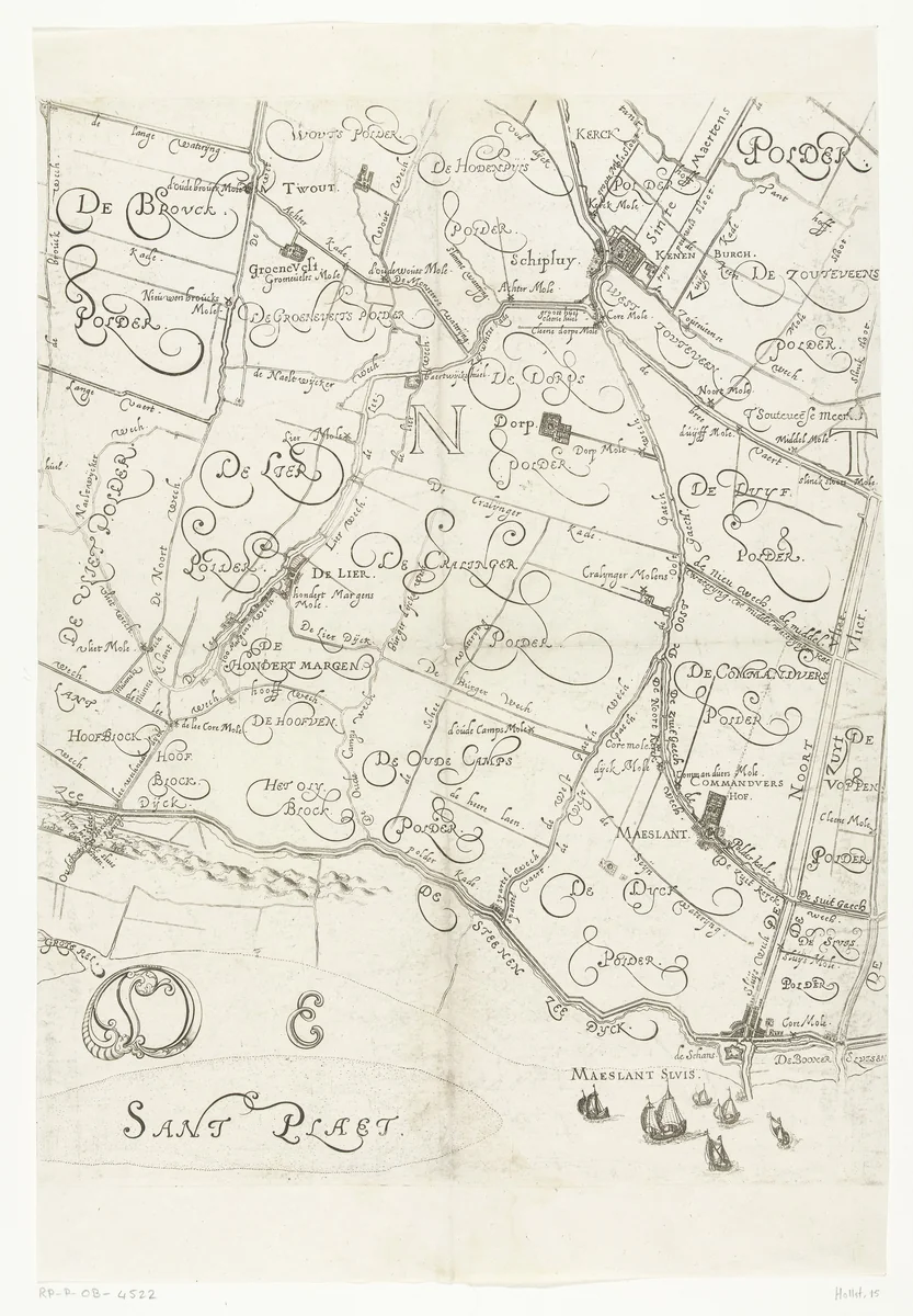 Kaart van Delfland (blad midden onder) by Floris Balthasarsz. van Berckenrode, print, 1612