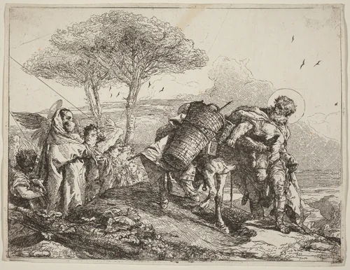 The Madonna and Child at Left, with a File of Angels by Giovanni Domenico Tiepolo, print, 1753