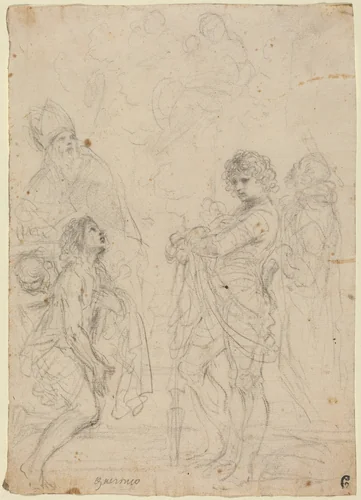 Madonna and Child with Saints Gimignano, John the Baptist, George and Peter Martyr by Guercino, drawing, 1591-1666