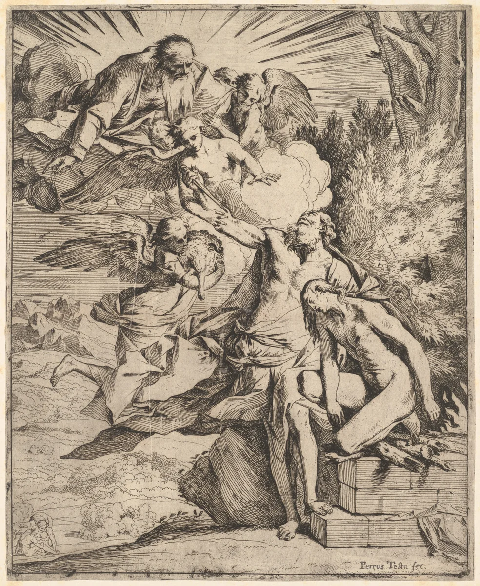 The Sacrifice of Abraham by Pietro Testa, print, 1635-1645