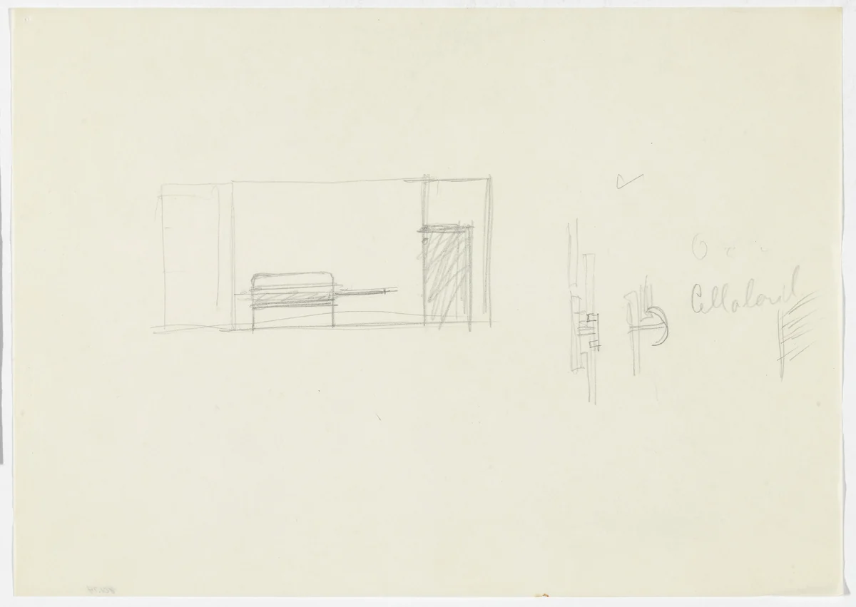 Interior with Bed (Elevation sketch and three detail sketches) by Ludwig Mies van der Rohe, mies van der rohe archive, 1926