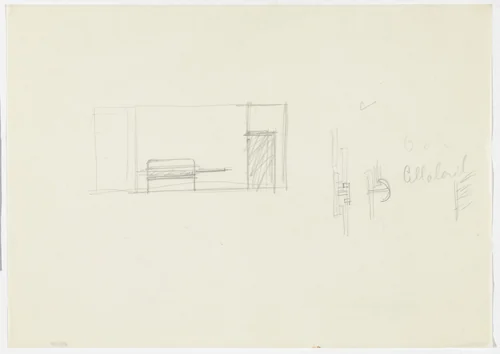 Interior with Bed (Elevation sketch and three detail sketches) by Ludwig Mies van der Rohe, mies van der rohe archive, 1926