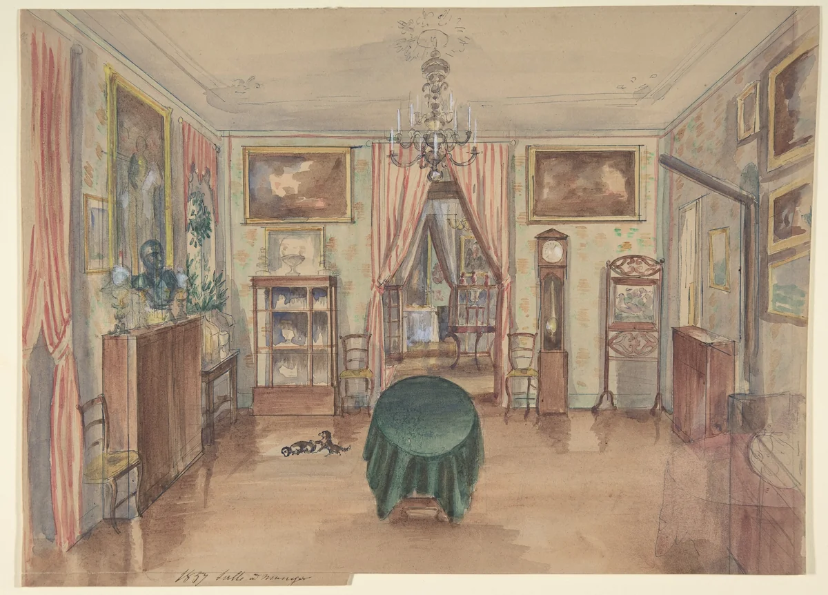 Drawing of an Interior: Salle à manger by anonymous, drawing, 1857