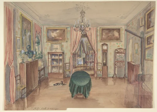 Drawing of an Interior: Salle à manger by anonymous, drawing, 1857
