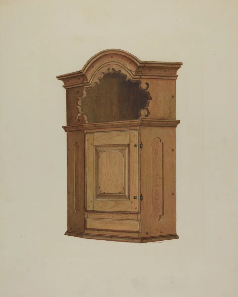 Pa. German Wall Corner Cupboard by Austin L. Davison, index of american design, 1938