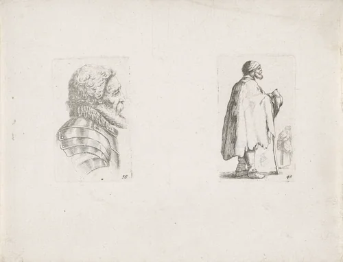 Soldaat met baard en bedelaar by anonymous, print, 1620-1664