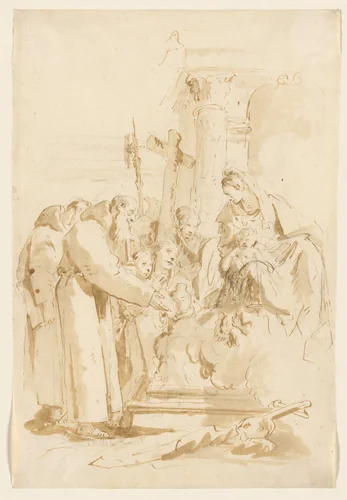 The Virgin and Child Adored by Monks and Others by Giovanni Battista Tiepolo, drawing, 1727-1738