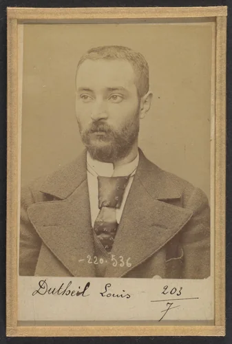 Dutheil. Louis. 29 ans, né le 28/7/64 à Maisonnais (Ht Vienne). Tailleur d'habits. Anarchiste. 3/7/94. by Alphonse Bertillon, photograph, 1894