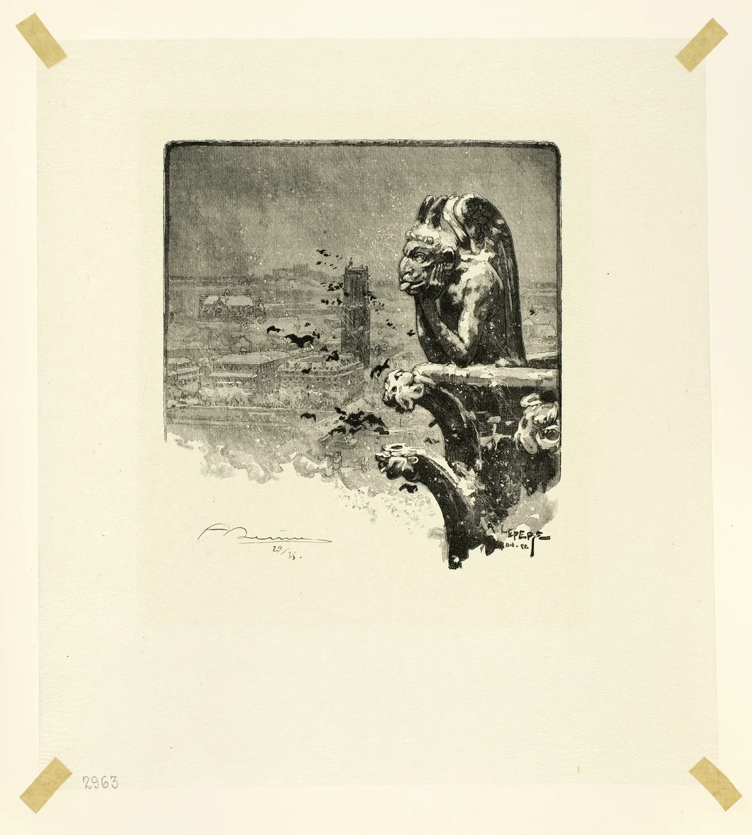 The Vampire of Notre-Dame, plate nine from Le Long de la Seine et des Boulevards by Louis Auguste Lepère, print, 1890