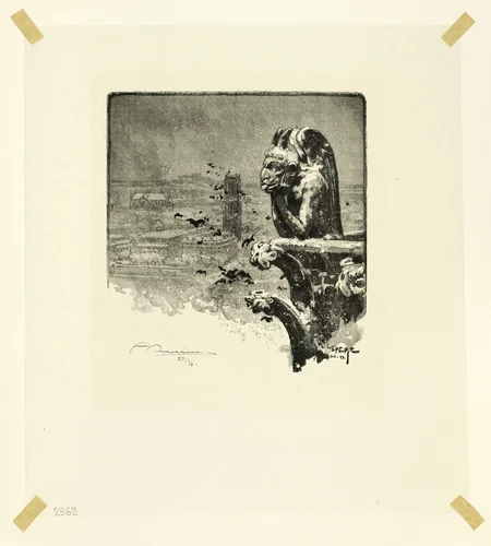 The Vampire of Notre-Dame, plate nine from Le Long de la Seine et des Boulevards by Louis Auguste Lepère, print, 1890